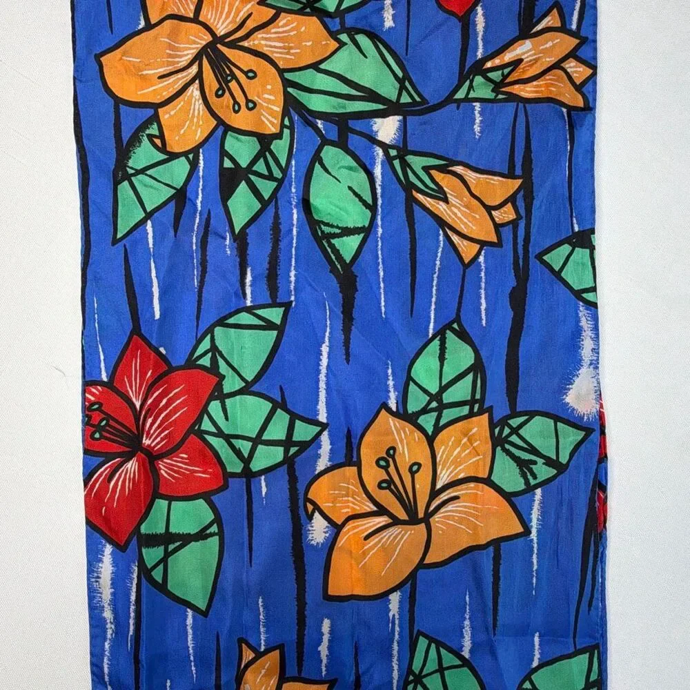ECHO Vintage Silk Scarf Bold Stained Glass Flower Pattern.  Hand Rolled